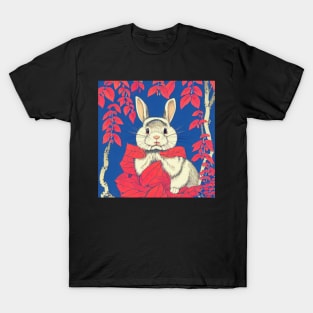 White American Fuzzy Lop Rabbit in Red Autumn Season Rabbit Dad Fathers Day T-Shirt